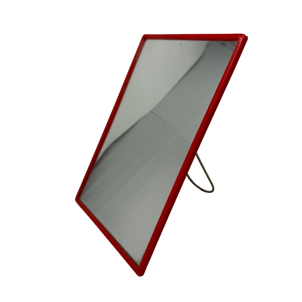 Vintage Makisen Kuvastin Oy Tabletop Mirror On Stand MCM Red Made In Finland